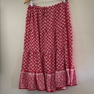 White Stag Red Printed Maxi layered flaring Skirt cottagecore peasant boho Sz16